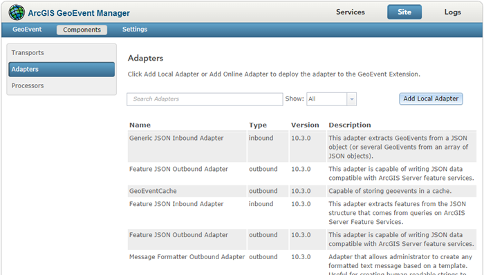 List of available adapters deployed with List of available adapters deployed with