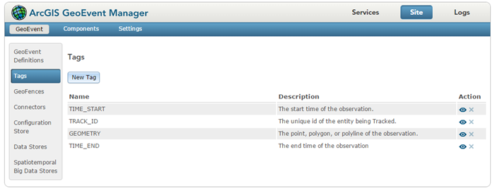 Use GeoEvent Manager to view and manage tags.